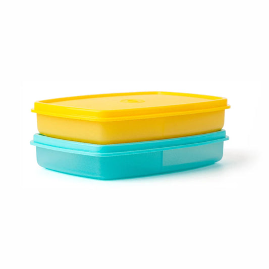 Tupperware Slim Divided Lunch Container, small size , usefull for small kids (Set of 2), Yellow & Blue