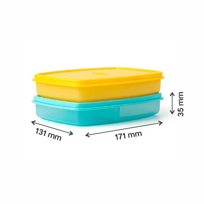 Tupperware Slim Divided Lunch Container, small size , usefull for small kids (Set of 2), Yellow & Blue