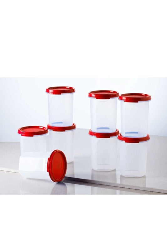 Tupperware Mm Round 2 Containers- 440 Ml Capacity- Set Of 8 Pc- Red Seal