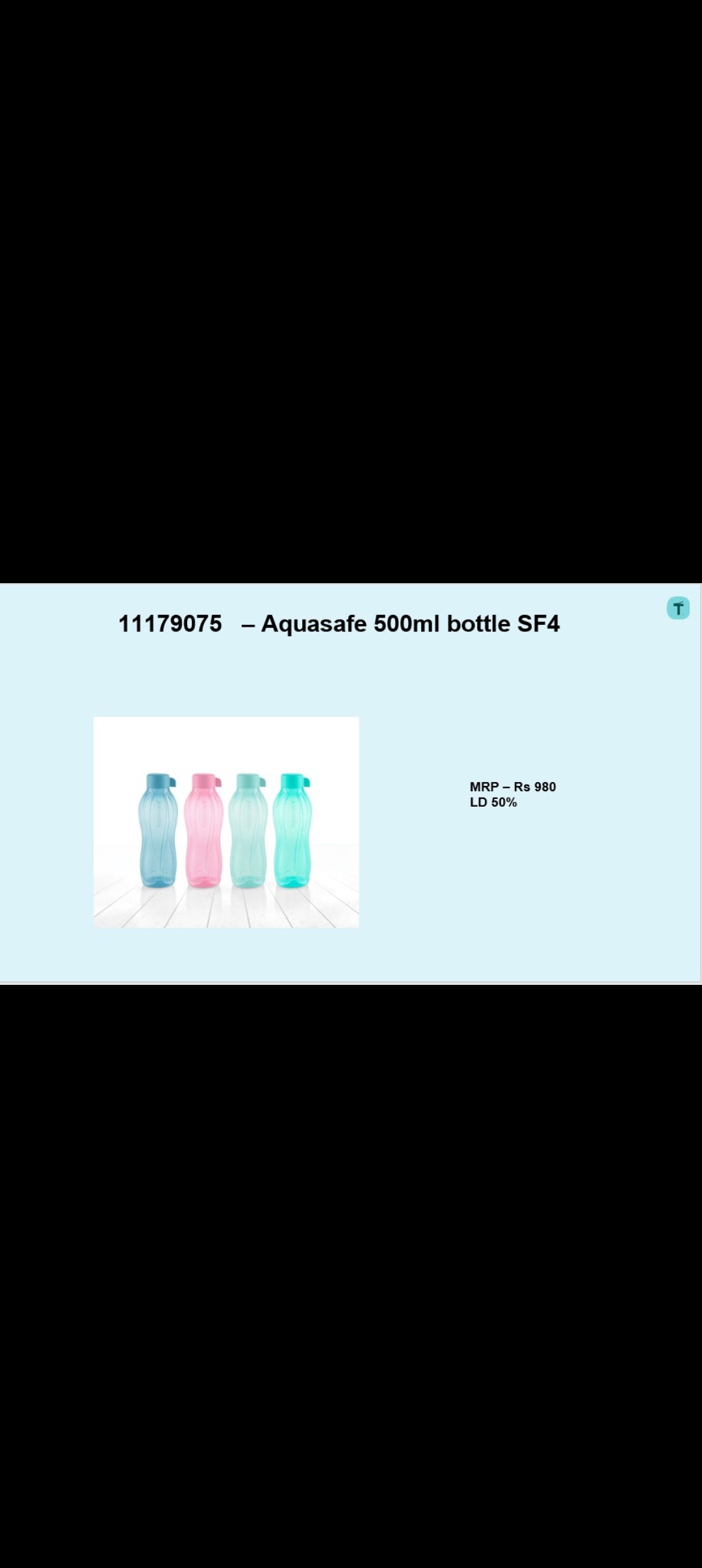 Tupperware Aquasafe 500ml Water Bottles set of 4, multicolour