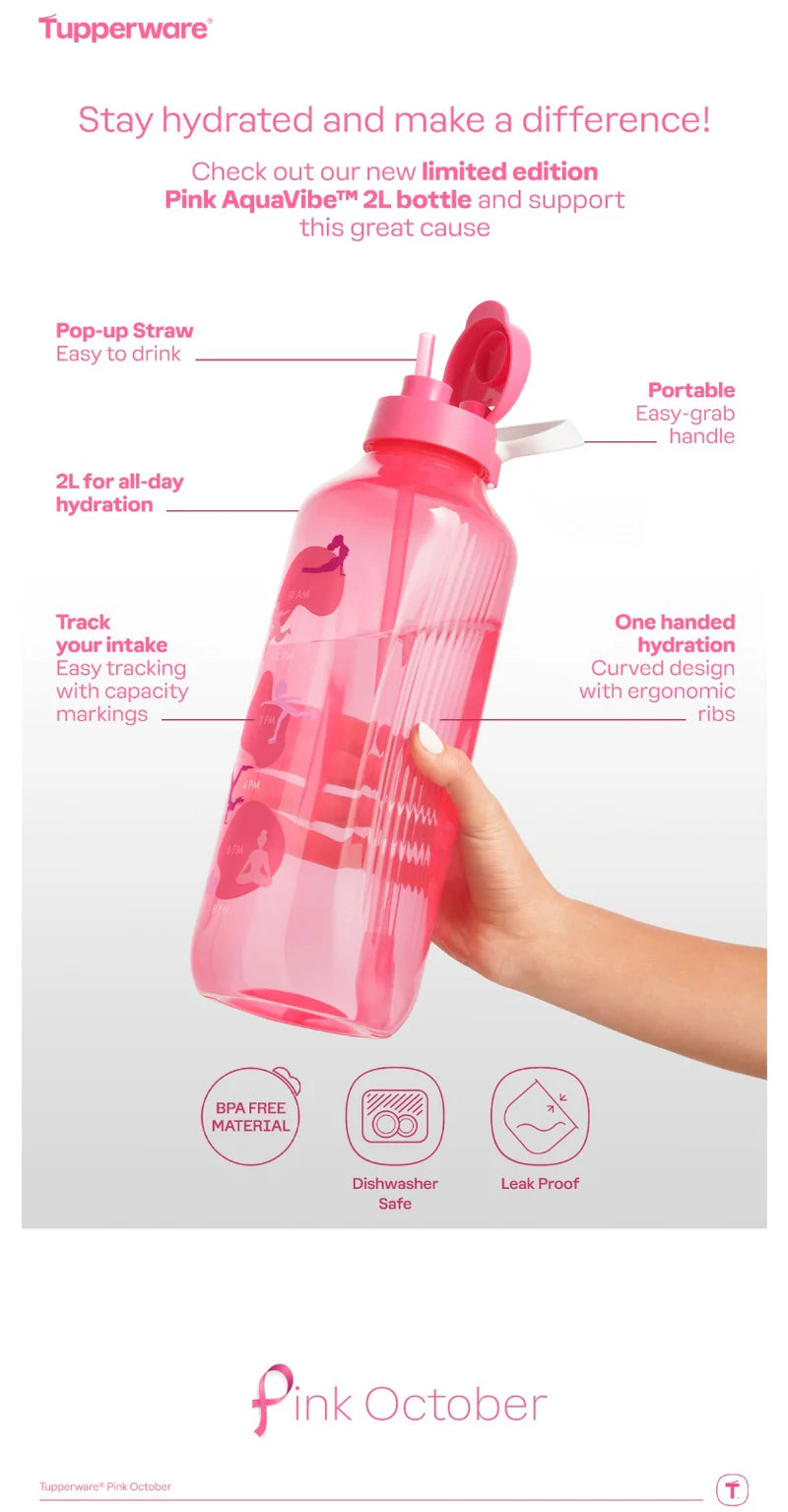 Tupperware Aquavibe 2ltr Bottle With Straw, Pink Colour